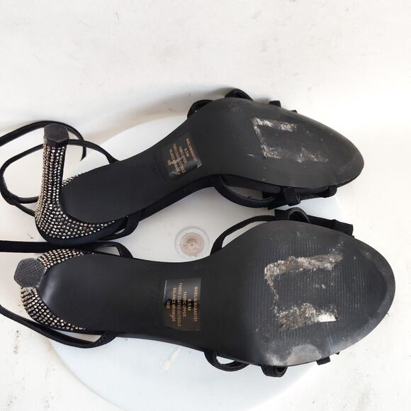 Steve Madden Size 8.5 Open Toe Heels Strappy Rhinestones Formal Dressy Pumps Bow - Picture 10 of 12